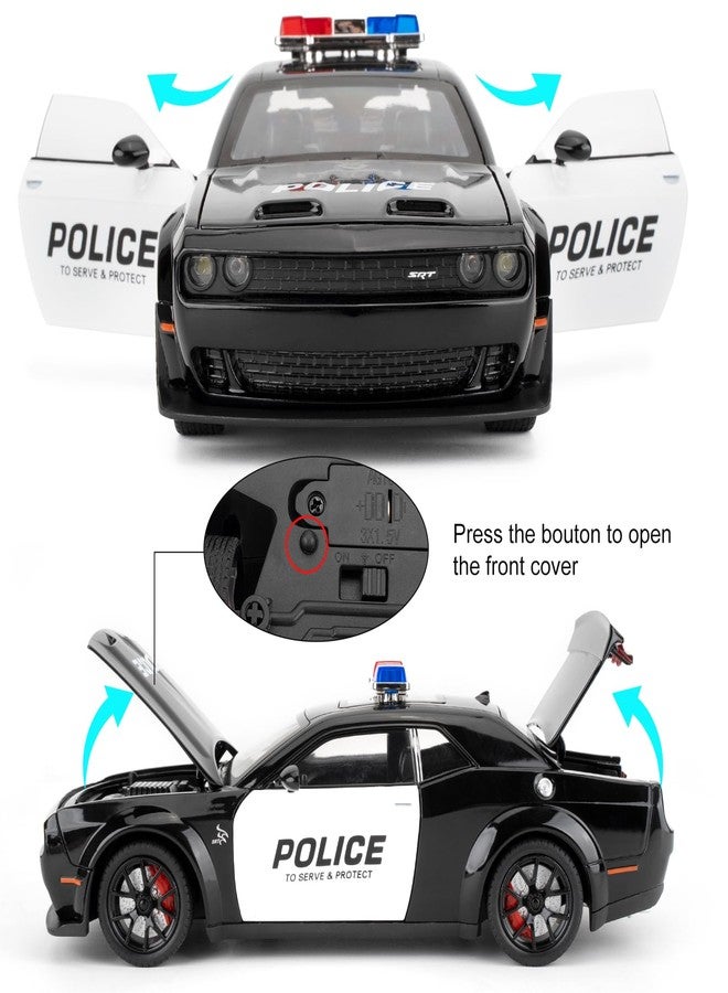 LOVEPOSELY Police Car Model for Collectible 1:24 Dodge Challenger SRT Hellcat Toy, Diecast Vehicle Toy with Lights and Sounds,Pull Back Decoration Model Car Toy for Adults Kids Birthday Gifts - Image 4